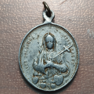MEDALLA RELIGIOSA MATER DOLOROSA JERUSALEN CORAZON DE JESUS ALUMINIO 44x29mm 4g