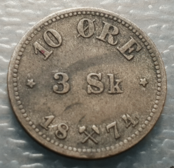 NORUEGA NORWAY OSCAR II 10 ORE 1874 KM 345 MBC - Imagen 2