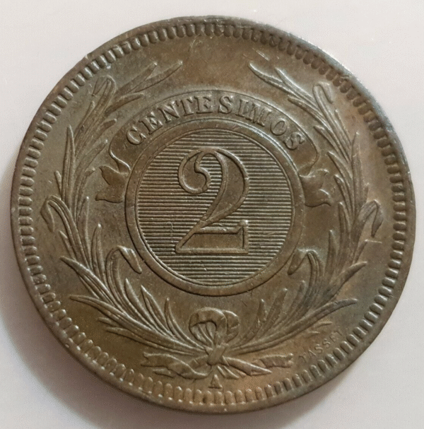 URUGUAY 2 CENTESIMOS 1869 A MBC+ - Imagen 2