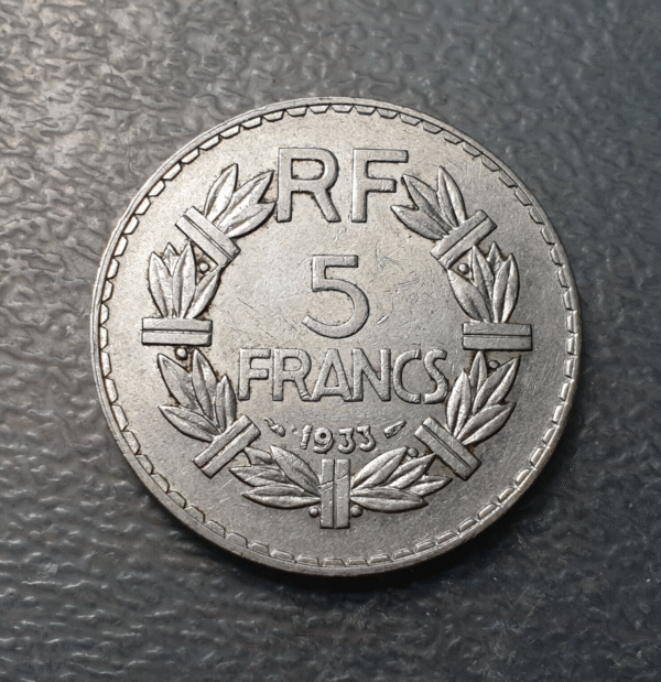 FRANCIA FRANCE 5 FRANCS 5 FRANCOS 1933 NICKEL MBC/MBC+