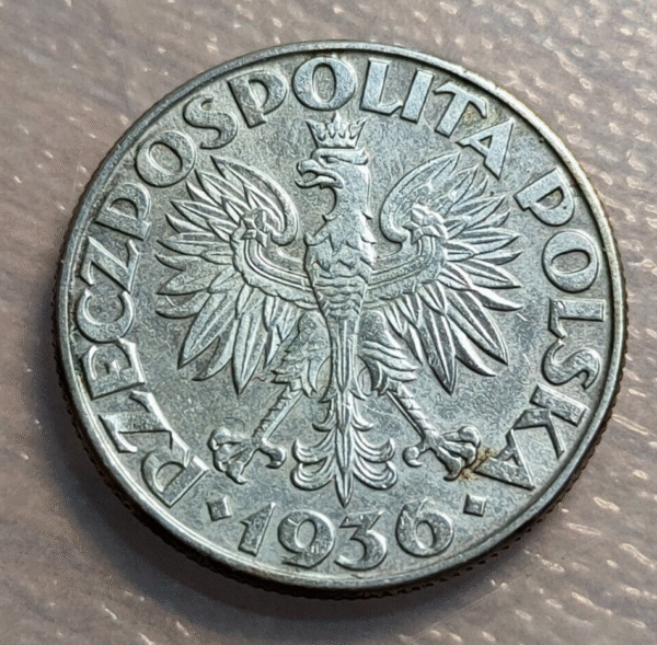 POLONIA POLAND 2 ZLOTY 2 ZLOTYCH 1936 MBC+/EBC-
