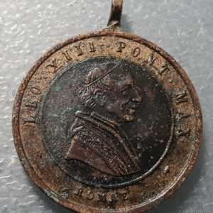 MEDALLA RELIGIOSA BIMETALICA 1887 PAPA LEON XIII 50 AÑOS SACERDOCIO 32x25 mm