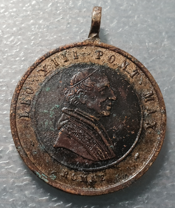 MEDALLA RELIGIOSA BIMETALICA 1887 PAPA LEON XIII 50 AÑOS SACERDOCIO 32x25 mm