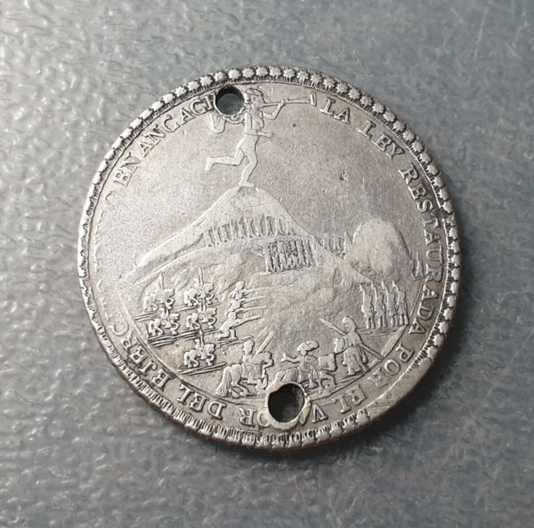 PERU MEDALLA 1839 PROCLAMACION MODULO 4 REALES 2 AGUJEROS AGUSTIN GAMARRA ESCASA