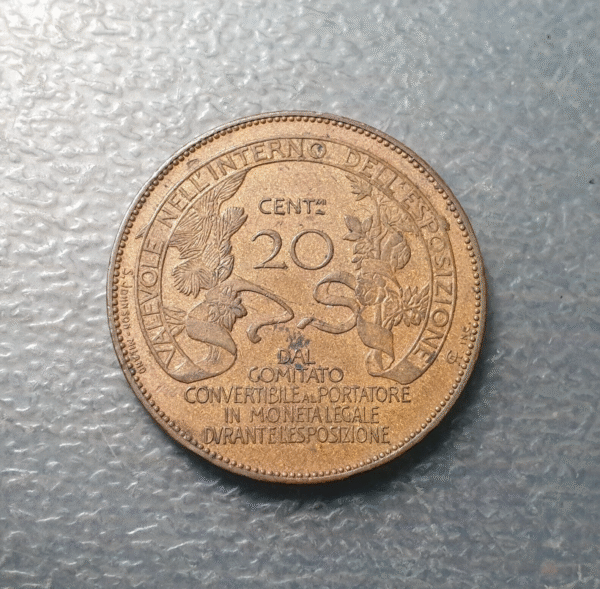 ITALIA REINO VITTORIO EMANUELE III EXPOSICION MILAN 1906 BONO 20 CENTESIMI EBC- - Imagen 2