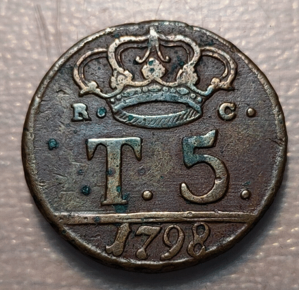 ITALIA NAPOLES NAPOLI FERDINANDO IV INFANTE ESPAÑA 5 TORNESI 1798 P - Imagen 2
