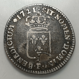 FRANCIA FRANCE LOUIS XV 20 SOLS 1/6 ECU 1721 E TOURS BC/BC+ ACUÑADO SOBRE OTRA M