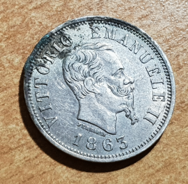 ITALIA REINO VITTORIO EMANUELE II 50 CENTESIMI 1863 M MBC/MBC+ MANCHA CORROSION