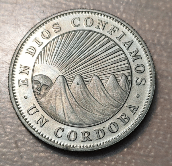 NICARAGUA 1 CORDOBA 1972 PROOF KM 26 COIN ROTATION - Imagen 2