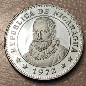 NICARAGUA 25 CENTAVOS 1972 PROOF KM 18.3 COIN ROTATION