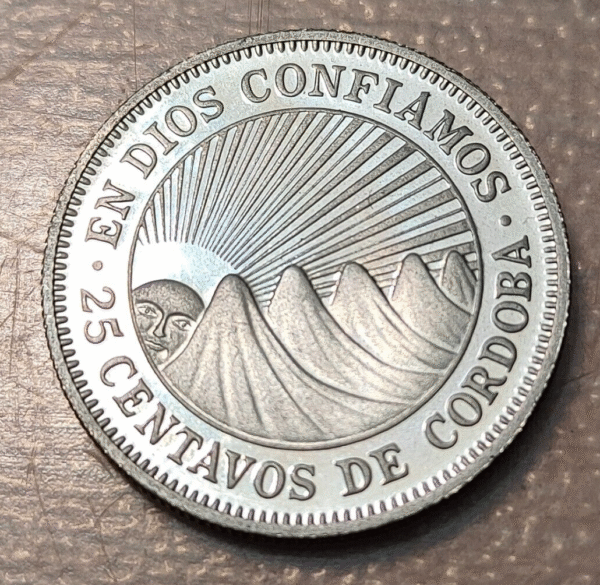 NICARAGUA 25 CENTAVOS 1972 PROOF KM 18.3 COIN ROTATION - Imagen 2