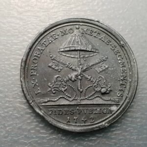 ESTADOS PAPALES PONTIFICIO VATICANO BENEDICTO XIV MEDALLA PRUEBA REVERSO PLOMO