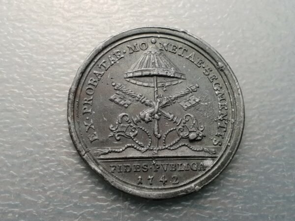 ESTADOS PAPALES PONTIFICIO VATICANO BENEDICTO XIV MEDALLA PRUEBA REVERSO PLOMO