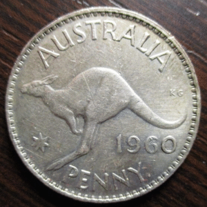 AUSTRALIA 1 PENNY 1960 BAÑO EN PLATA