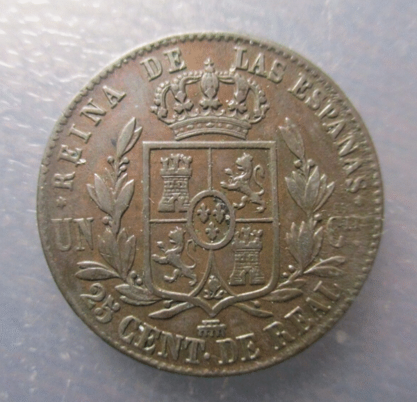 SEGOVIA ISABEL II 25 CENTIMOS DE REAL 1859 MBC+/EBC- - Imagen 2