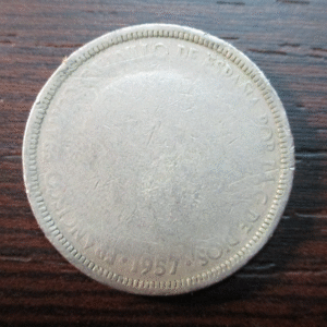 ESPAÑA ESTADO ESPAÑOL 5 PESETAS 1957 (62)  ERROR DE ACUÑACION