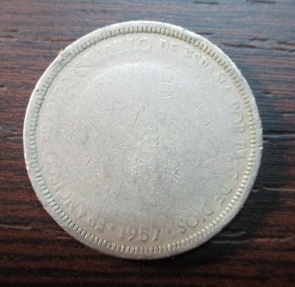 ESPAÑA ESTADO ESPAÑOL 5 PESETAS 1957 (62)  ERROR DE ACUÑACION