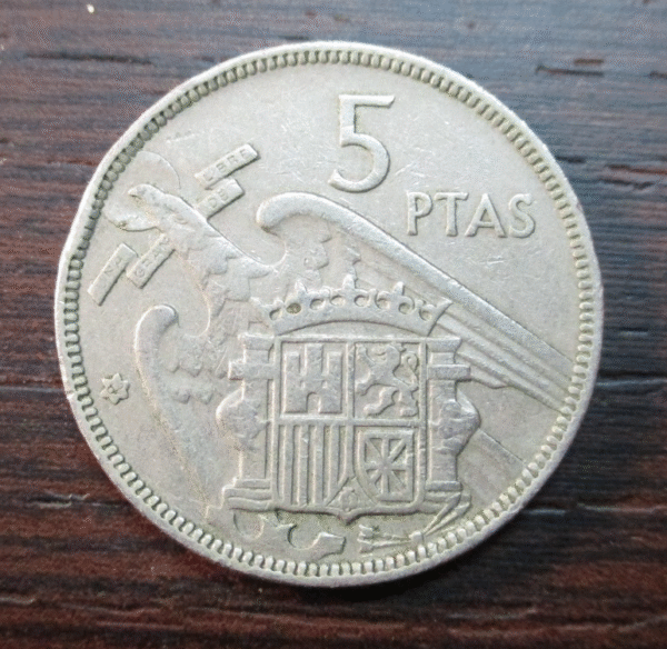 ESPAÑA ESTADO ESPAÑOL 5 PESETAS 1957 (62)  ERROR DE ACUÑACION - Imagen 2