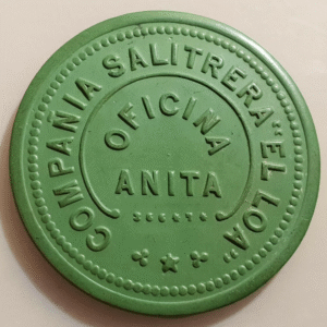 CHILE COMPAÑIA SALITRE NITRATO EL LOA ANITA FICHA VULCANITA EBONITA 1 PESO 46 mm
