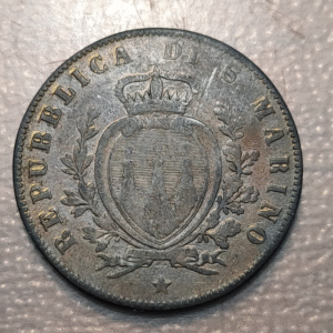 SAN MARINO 5 CENTESIMI 1864 SOBREDORADO?