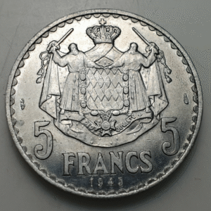 MONACO LOUIS II 5 FRANCOS 5 FRANCS 1945 EBC+