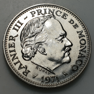 MONACO RAINIER III RANIERO III 5 FRANCS 5 FRANCOS 1971 EBC+/SC-