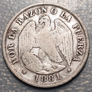 CHILE 20 CENTAVOS 1881 BC+/MBC-