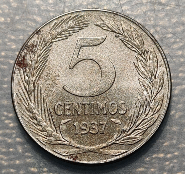 ESPAÑA REPUBLICA 5 CENTIMOS 1937 EBC+/SC- HIERRO - Imagen 2