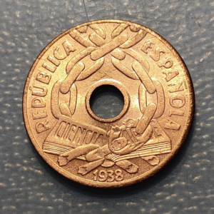 ESPAÑA REPUBLICA 25 CENTIMOS 1938 SC UNC