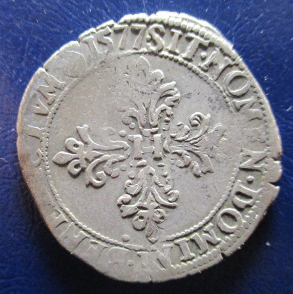FRANCIA FRANCE ENRIQUE III HENRI III 1/2 FRANC 1577 - PATINA OSCURA - Imagen 2