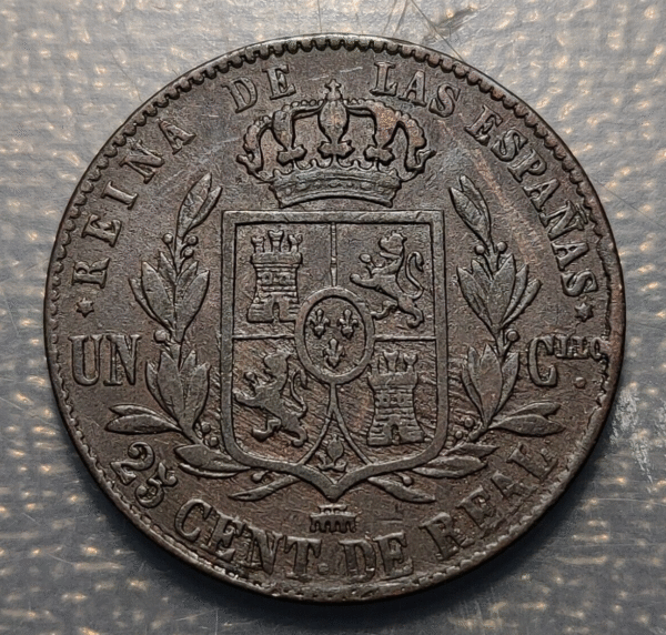 ESPAÑA ISABEL II SEGOVIA 25 CENTIMOS 1858 MBC - Imagen 2