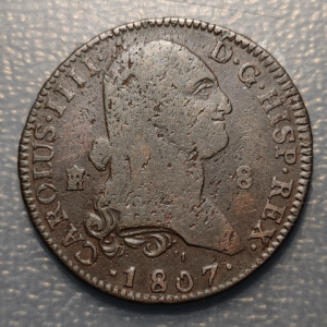 ESPAÑA CARLOS IV SEGOVIA 8 MARAVEDIS 1807