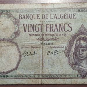 ARGELIA ALGERIA 1000 FRANCS 1942 WATERMARK WOMAN P-86 BC+/MBC-