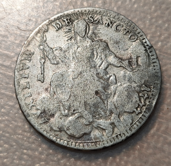 ESTADOS PAPALES VATICANO PIO VI 1/5 DE SCUDO 1777 DOBLE GIULIO BC/BC+ - Imagen 2