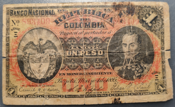 COLOMBIA 1 PESO 04/03/1895 P234