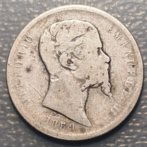ITALIA REINO VITTORIO EMANUELE II 1 LIRA 1859 B BOLOGNA BOLONIA MUY RARA