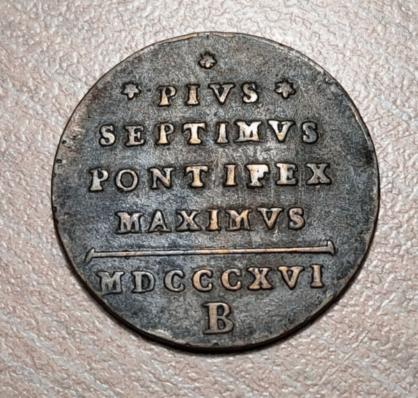 ESTADOS PAPALES VATICANO PIO VII QUATTRINO 1816 B BOLONIA BOLOGNA MBC 2,38g - Imagen 2