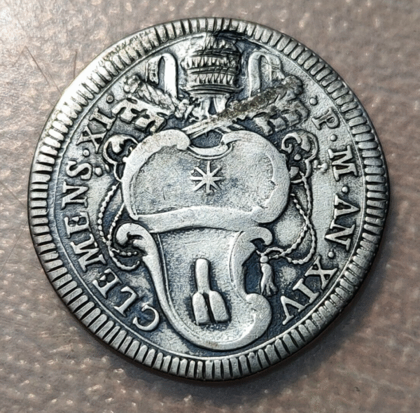 ESTADOS PAPALES VATICANO CLEMENTE XI (1700-1721) GIULIO ANNO XIV AGUJERO TAPADO - Imagen 2