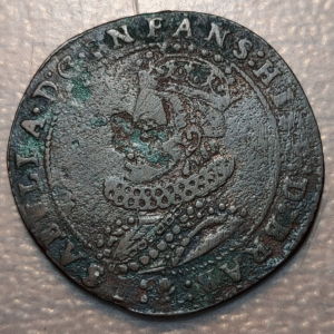 IMPERIO ESPAÑOL PAISES BAJOS AMBERES ISABEL INFANTA ESPAÑA JETON 1599 BRABANTE