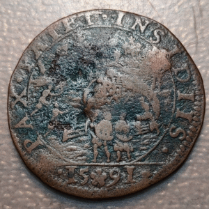 IMPERIO ESPAÑOL GUERRA PAISES BAJOS DORDRECHT JETON 1591 RECHAZO NEGOCIACION PAZ