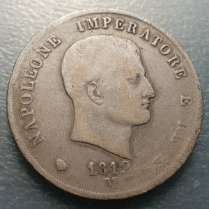 ITALIA REINO NAPOLEON 5 LIRE 1812 M V AL REVES NΛPOLEONE IMPERΛTORE RARA MBC--