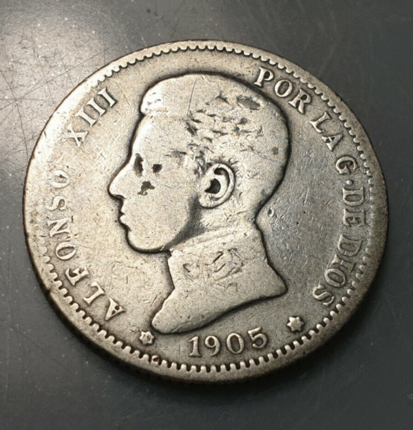ESPAÑA SPAIN ALFONSO XIII 1 PESETA 1905 BC FECHA ESCASA