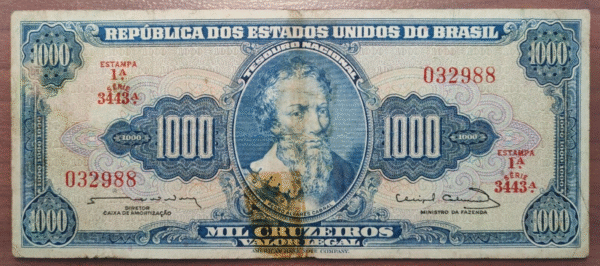 BRASIL BRAZIL 1000 CRUZEIROS (1961-1963) 173c MARCA DE CELO MBC