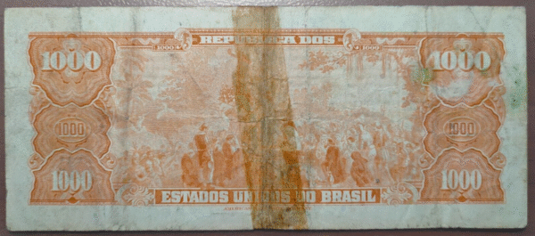 BRASIL BRAZIL 1000 CRUZEIROS (1961-1963) 173c MARCA DE CELO MBC - Imagen 2