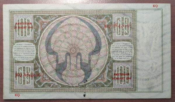 NETHERLANDS PAISES BAJOS 100 GULDEN 23/03/1944 P 51c MBC - Imagen 2