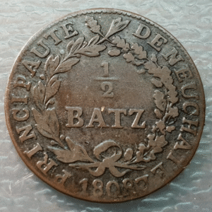 SUIZA SWITZERLAND NEUCHATEL ALEXANDER BERTHIER 1/2 BATZEN 1808 MBC-