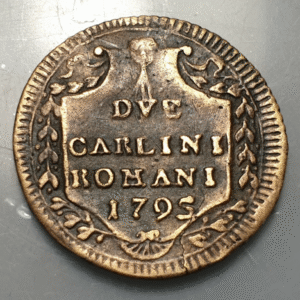 ESTADOS PAPALES PONTIFICIO VATICANO ROMA PIO VI 2 CARLINI 1795 FALSA DE EPOCA