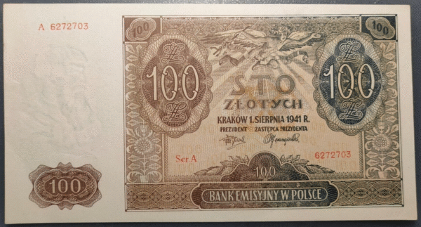 POLONIA POLAND 100 ZLOTYCH 1941 P103 SC-/SC