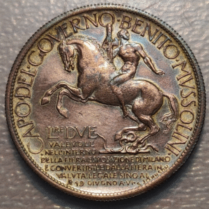 ITALIA REINO VITTORIO EMANUELE III EXPOSICION FERIA MILAN BONO 2 LIRE 1928 MBC