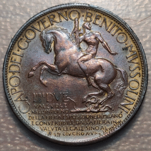 ITALIA REINO VITTORIO EMANUELE III EXPOSICION FERIA MILAN BONO 2 LIRE 1928 MBC